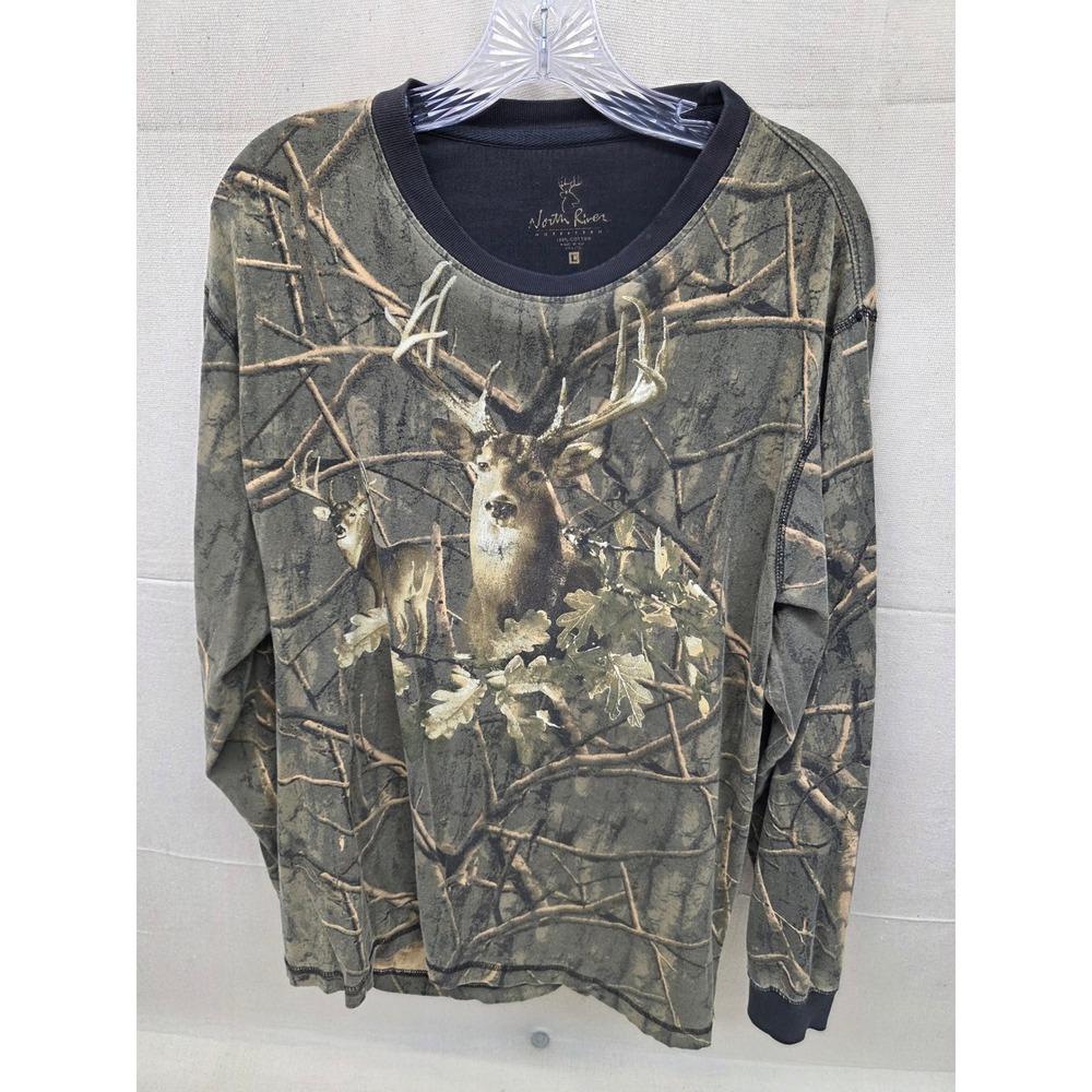 North‎ River Outfitter Mens Deer Buck Camo Long Sleeve Graphic T-Shirt Large